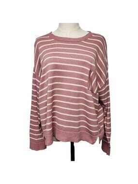 Garnet Hill Sweater Womens XL Crewneck Stripe Pink Cream Pima Cotton Lightweight